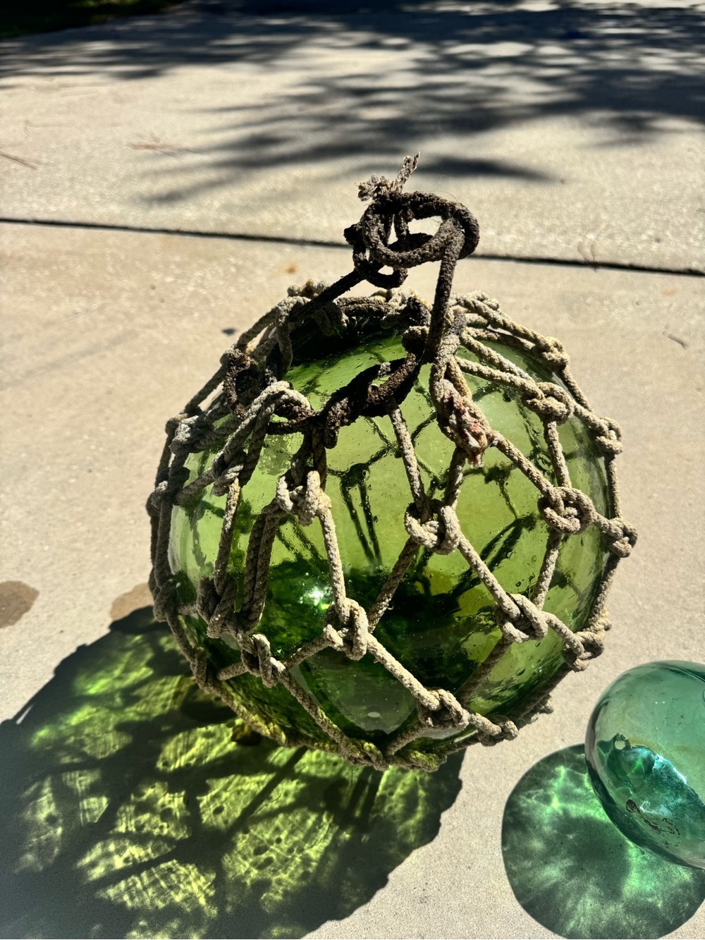 Green Glass Floater with Rope Net - Reptile Habitat Accent